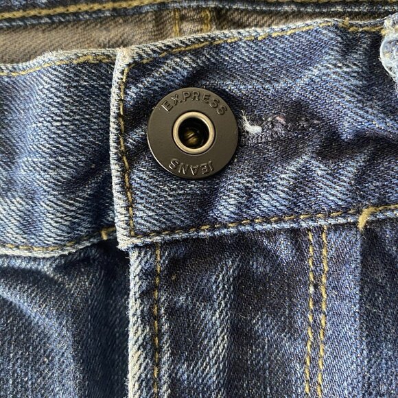 Express Rocco Jeans Mens 31/32 (33/31) Slim Fit Skinny Leg Dark Wash Distressed - Picture 11 of 14